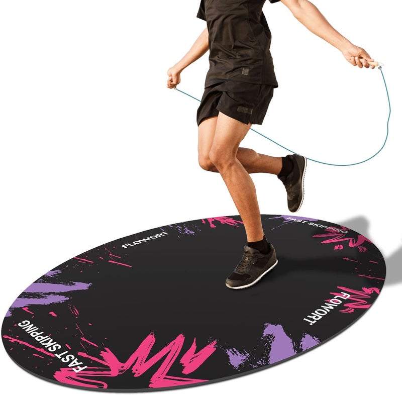 Flowort Cheete Jump Rope Mat Large Rubber Exercise Mat Indoor Outdoor Shock Absorbing Mat Non-Slip Oval Design for Floor & Rope Protection, Workout Mats for Home Gym Flooring - Image 1